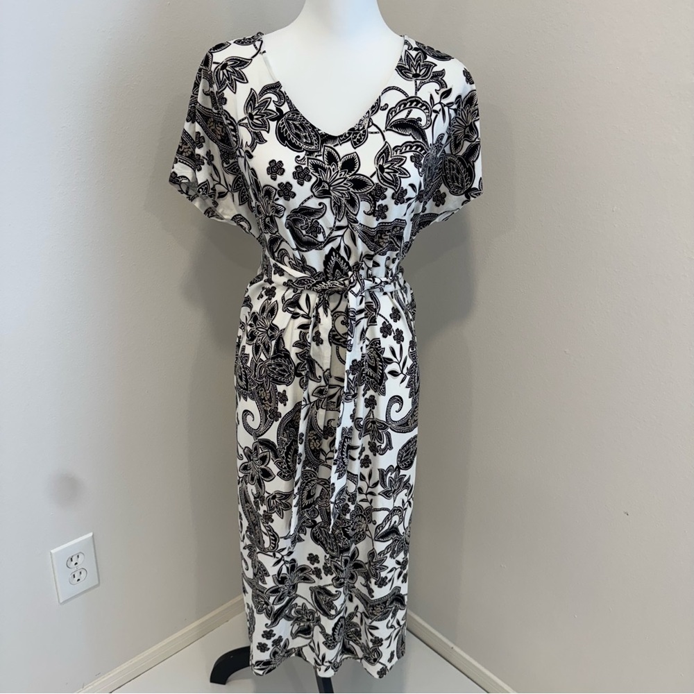 J. Jill Wearever Collection Floral Dress Short Sleeve Casual Stretch Comfy M